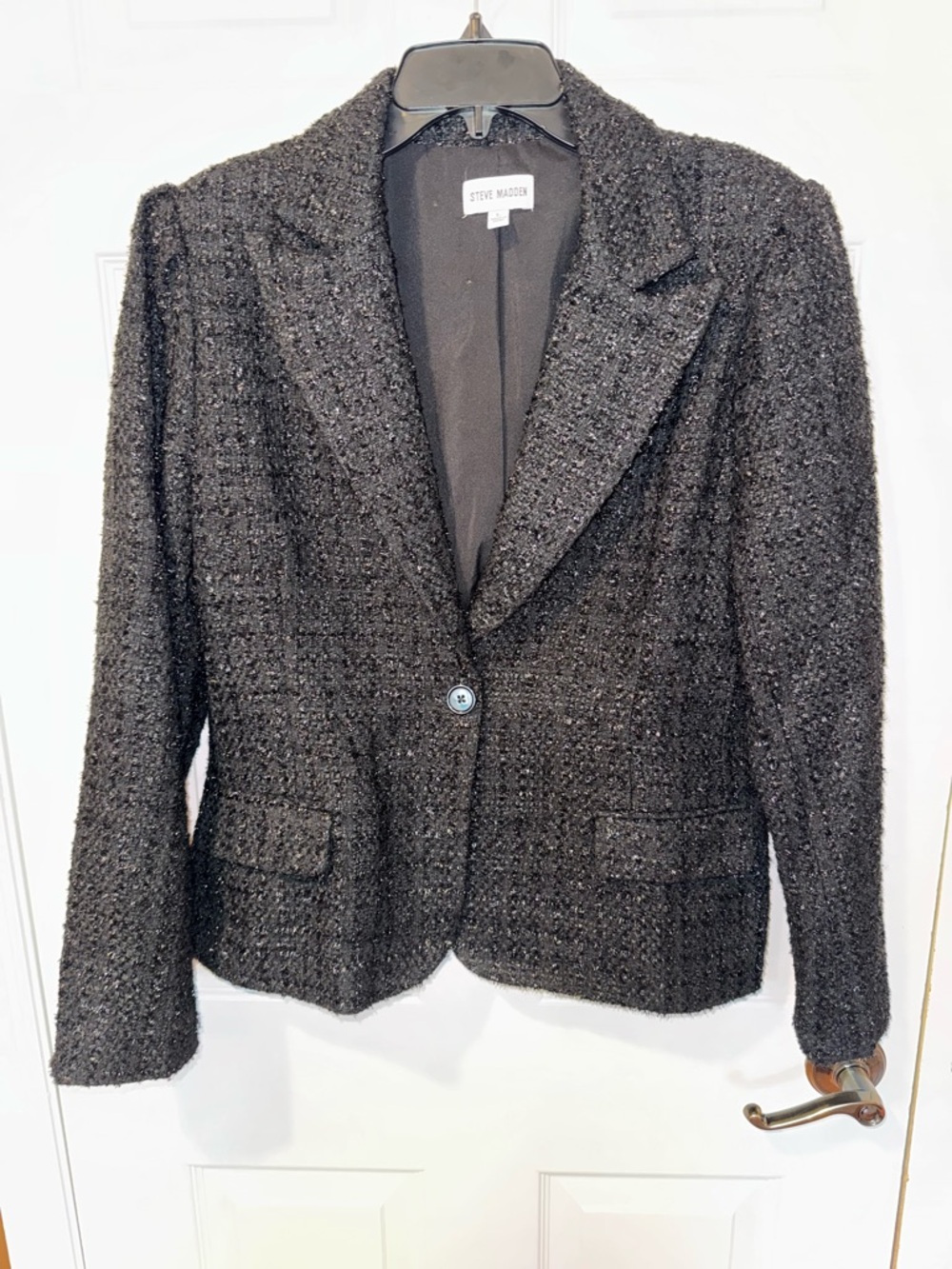 Steve Madden Black Tweed Single-Button Blazer